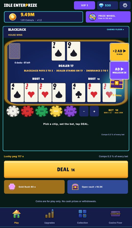 The VIP Blackjack table with a split hand