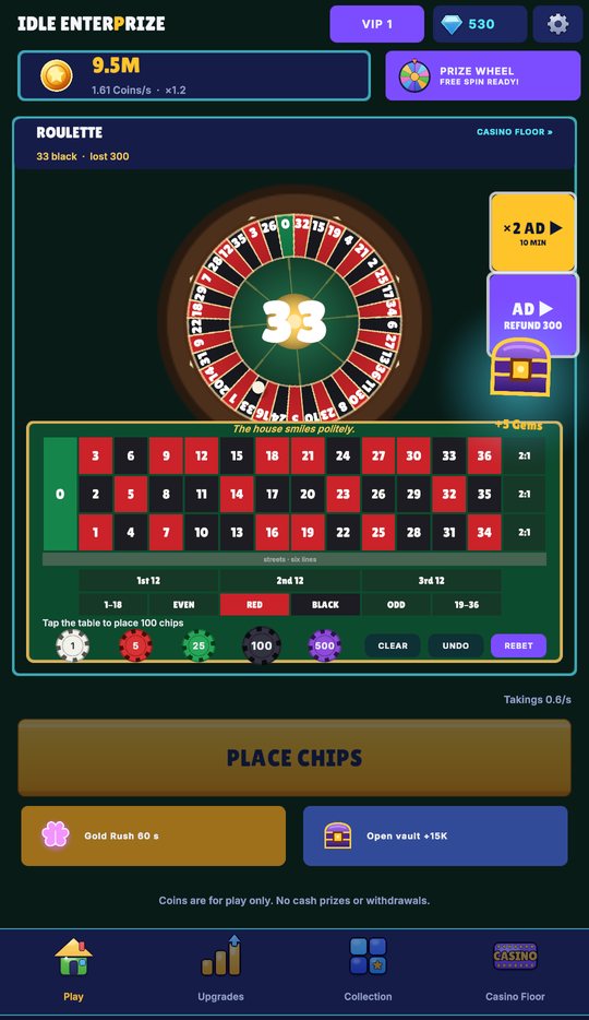 The Roulette room: a single-zero wheel and the betting table